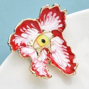 Surrealism Evil Eye Protection Red Gold Brooch